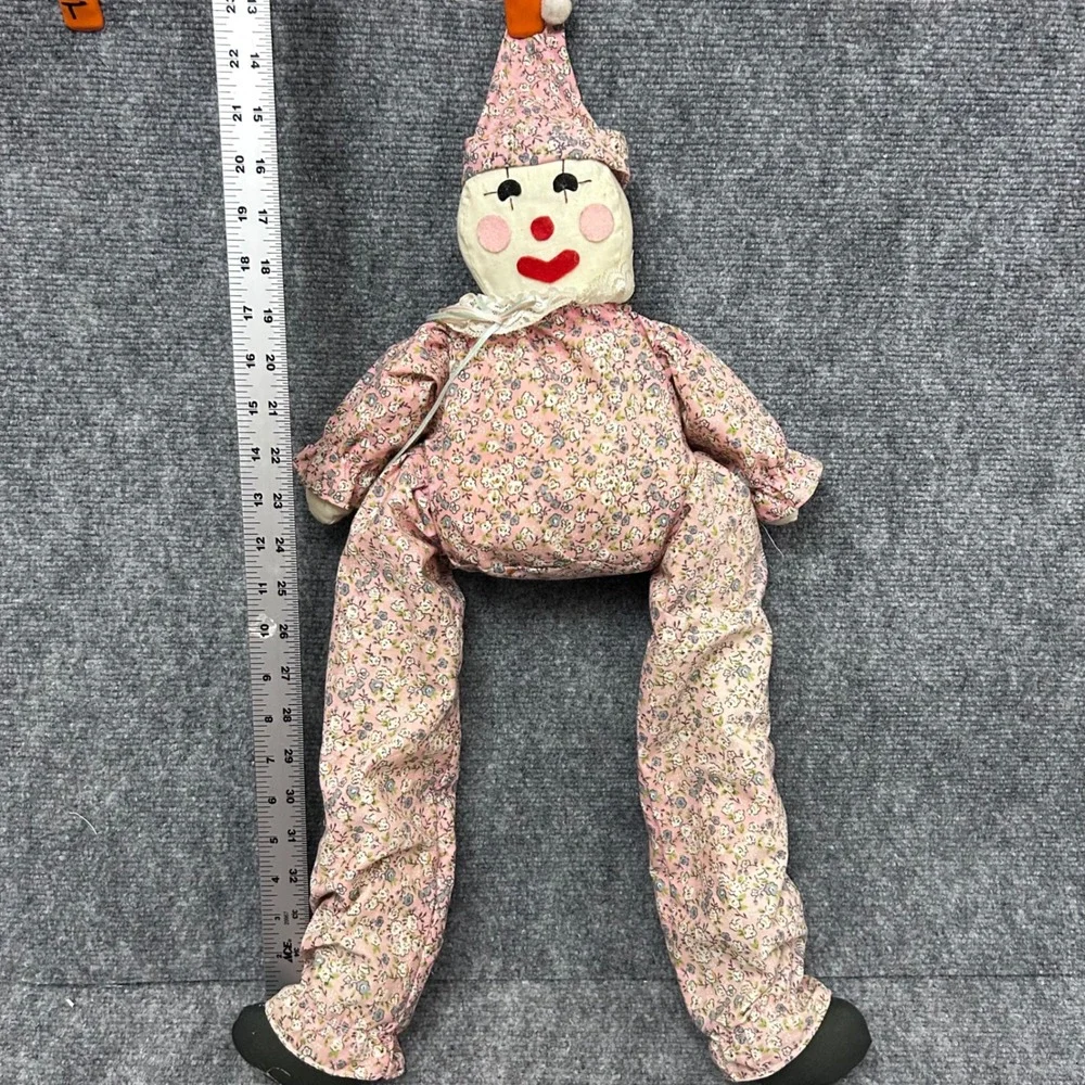 Vintage Handmade Long Legged Cloth Clown Doll Pink Floral Print 32 Inch Plush